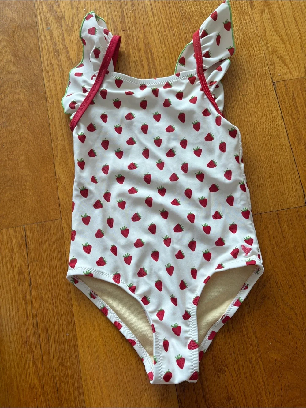Pink Chicken White Strawberry-Print One-Piece with Green Trim